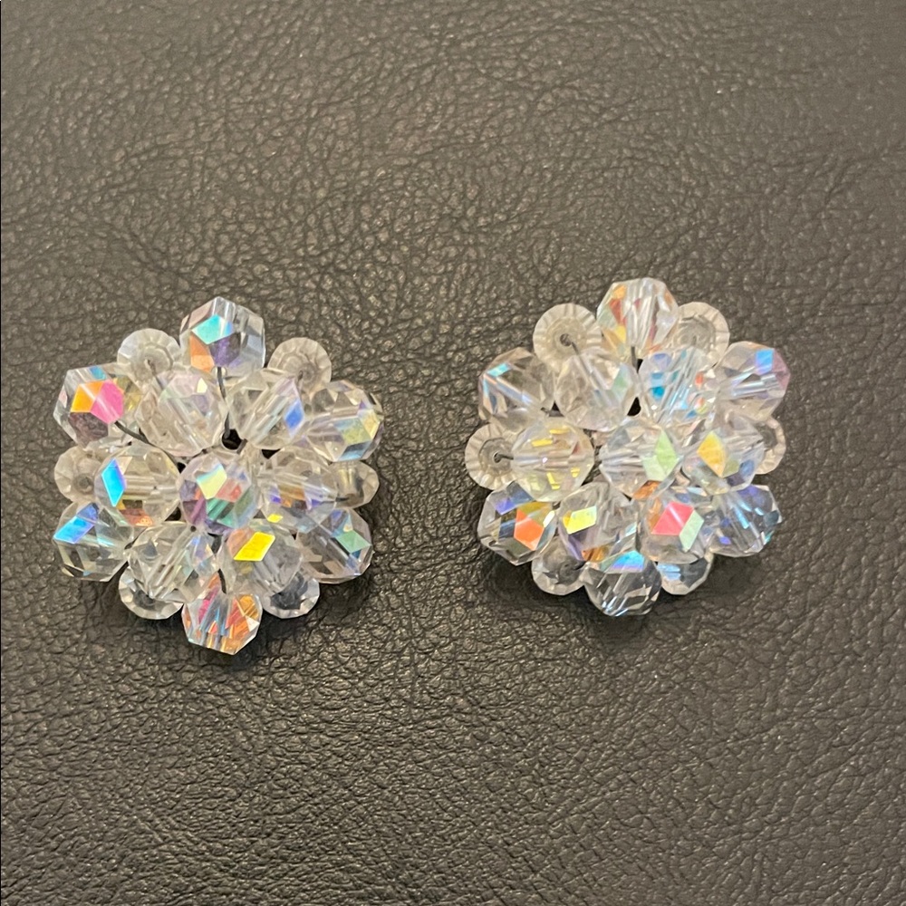 Crystal Aurora Borealis Cluster Earrings - Clear